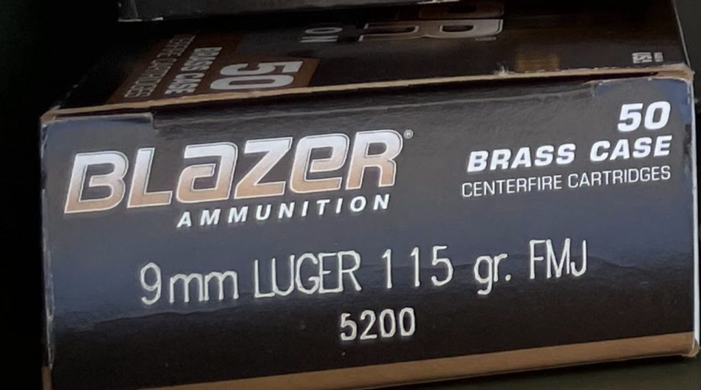 Box of Blazer Ammunition, 9mm Luger 115 grain FMJ, model 5200, Brass Case, Centerfire Cartridges Box of Blazer Ammunition, 9mm Luger 115 grain FMJ, model 5200, Brass Case, Centerfire Cartridges