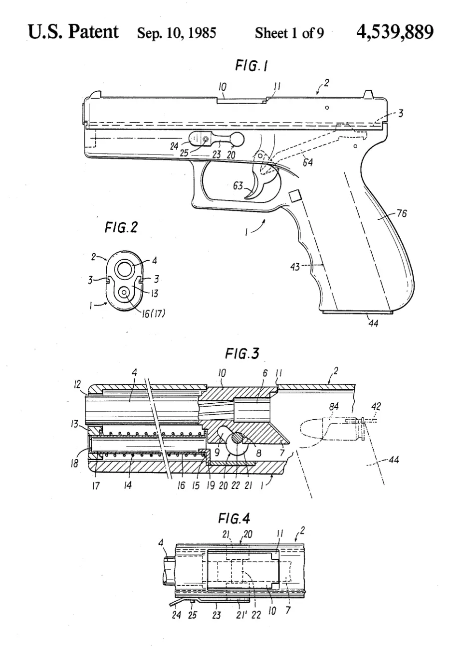Figure drawing from Glock Gaston's US patent 4,539,889